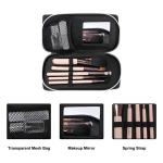 Small Luxury Custom Cosmetic Bag Black Leather Makeup Pouch Women 7X1X3.9 Inch