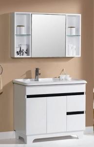 Wholesale Floor mounted themofoil Bathroom Vanity,High glossy white pvc cabinet from china suppliers