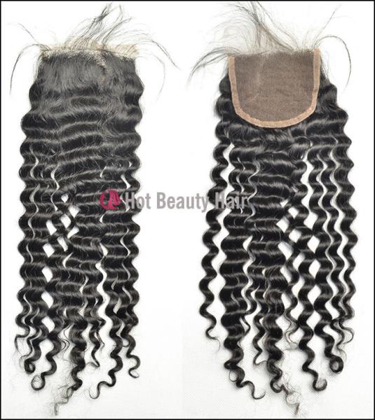 8 Inch Human Hair Top Closure Swiss Lace Dark Brown / Curly Hair Weaving
