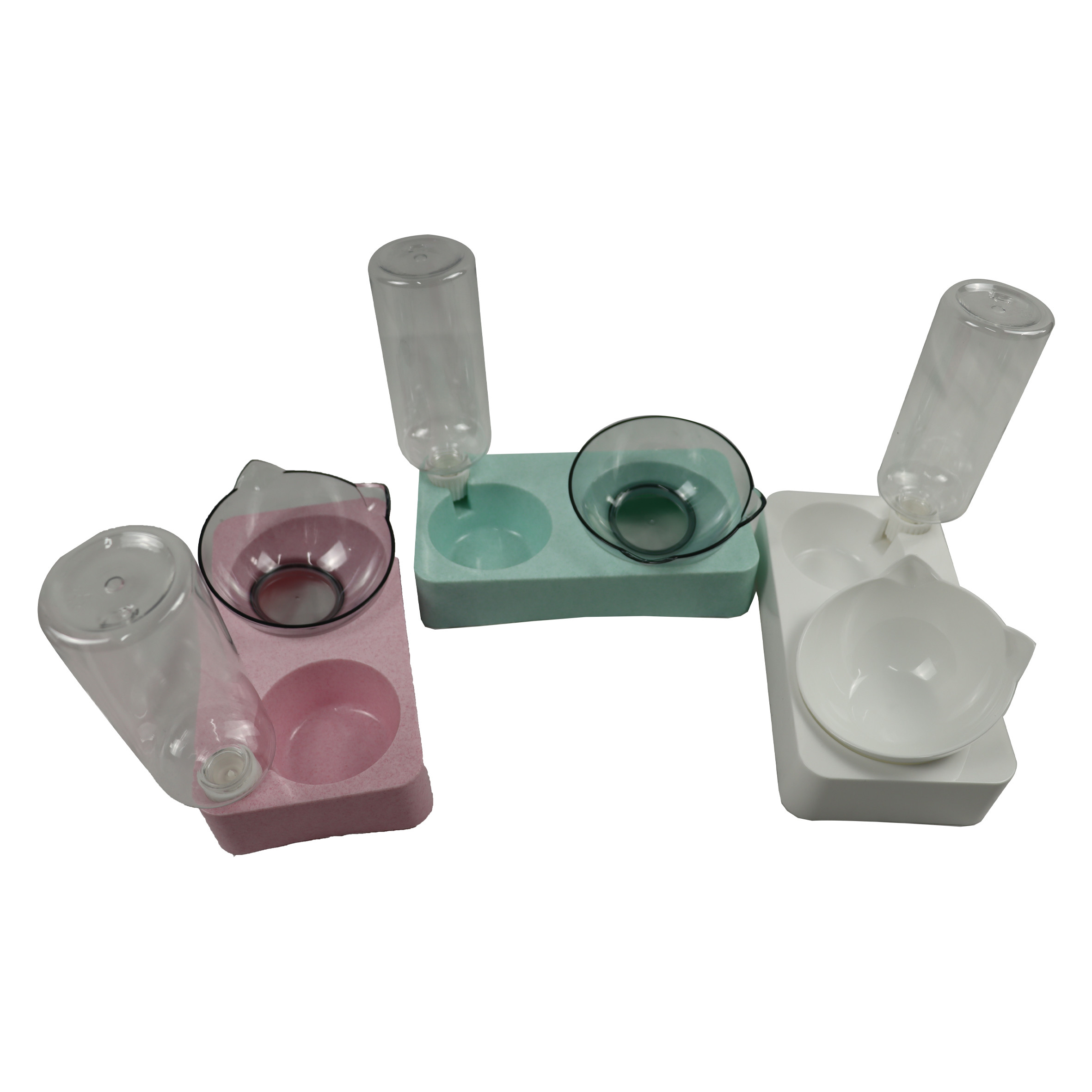 Plastic Cat Food Bowls Dispenser Pet Automatic Double Dog Dish Feeders 8 Cup 6.25 Cup 8 Oz
