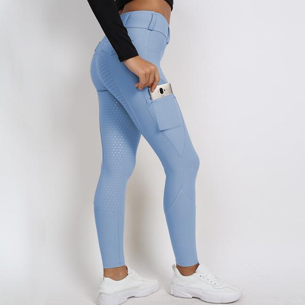 Women Light Blue Full Seat Silicone Breeches Horse Riding Leggings With Side