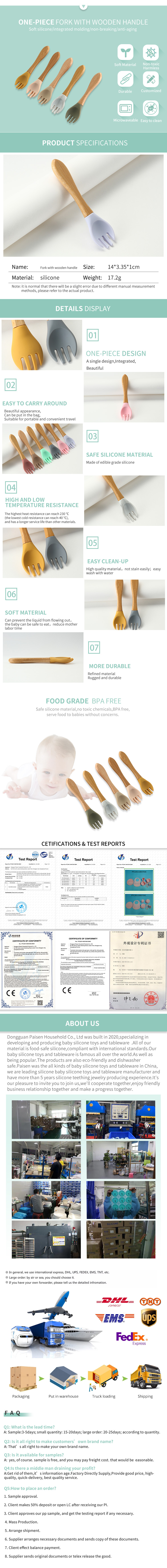 Food Grade Silicone Forks And Spoons Heat Resistant With Wooden Handle
