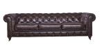 Reddish Brown Three Seater Leather Sofa High Density Foam / Sponge Solid