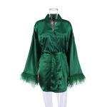 OEM maufactory Autumn Pajamas Sexy Bath Long Sleeved Feathers Satin Robe Pure