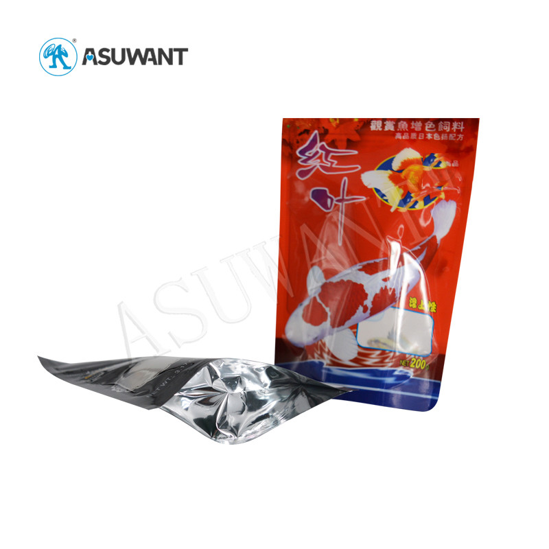 Resealable PE Glossy Shaped Small Stand Up Pouch Pet Food Bags For Fish
