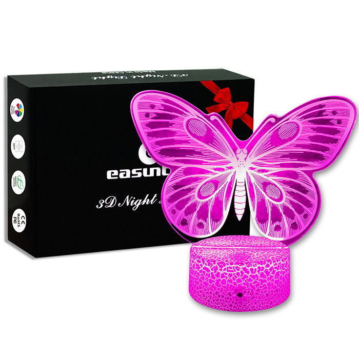 Acrylic 3W 3D Illusion Night Light Lamp Butterfly Shape For Girls