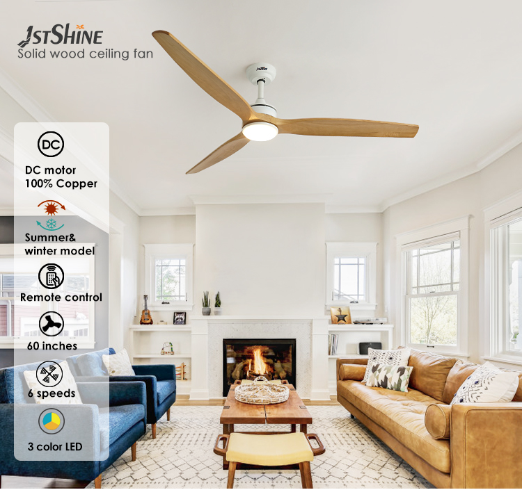 1stshine 60" Wooden Blades LED Ceiling Fan with F/R Function and Color Temperature CCT