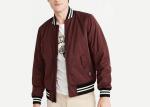 Burgundy Padded Mens Polyester Bomber Jacket Stirp Ribs Triacitate Coat Twin
