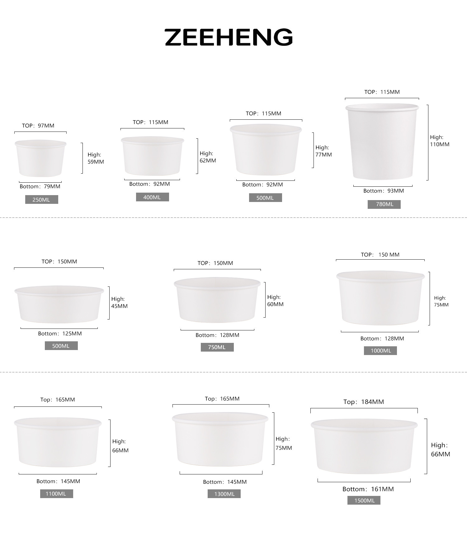 250ml - 1500ml Large Disposable Salad Bowls Eco - Friendly Food Grade