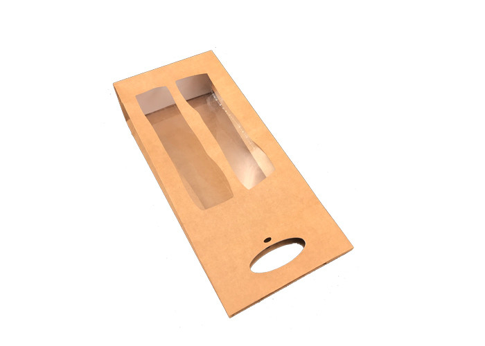 Brown Wine Gift Box Packaging , 2 Bottle Wine Gift Box With Clear Window