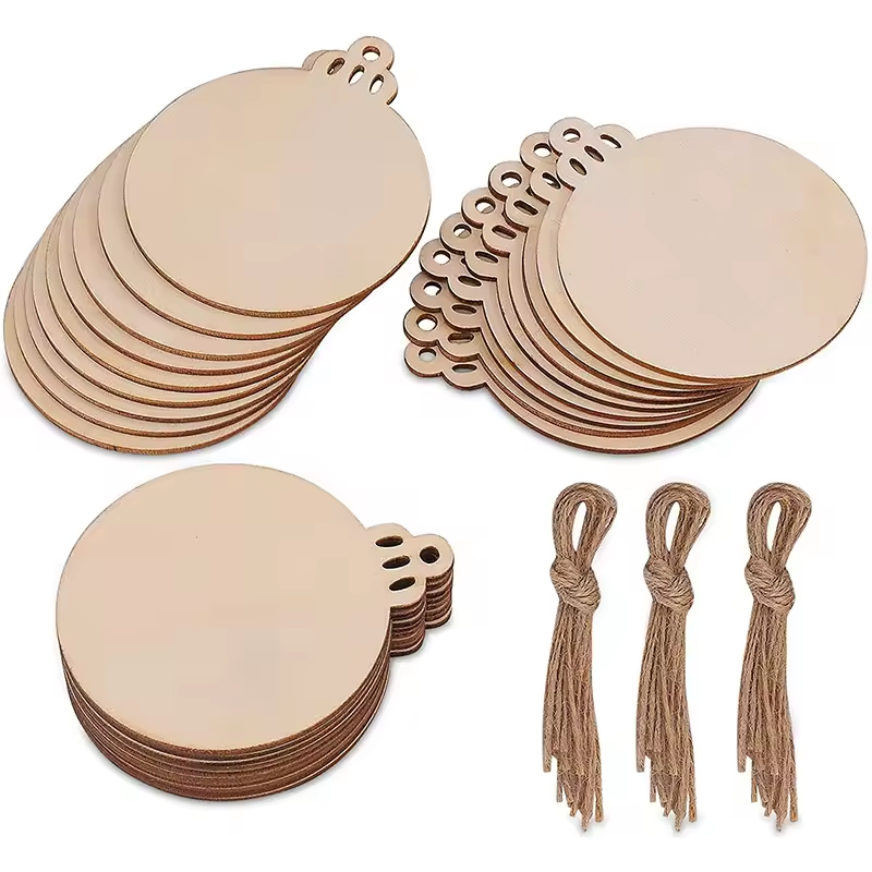 Natural Wood Slices, DIY Wooden Christmas Ornaments Unfinished Predrilled Wood Circles for Holiday Hanging Decorations