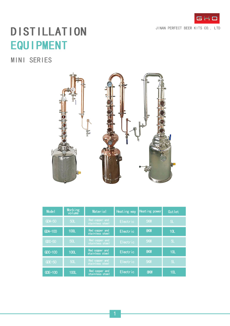 Red Copper GHO 50L 100L 85 Degrees Copper Alcohol Column Distillation Alcohol Stills
