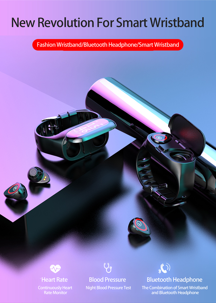 2 In 1 Smart Watch Dual Wireless Earbuds M1 IP65 Fitness Trackers Sport Bracelet Wristband