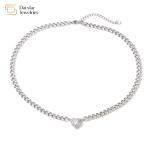 Love Diamond Zircon Charm Heart Pendant Necklace Stainless Steel Cuban Link