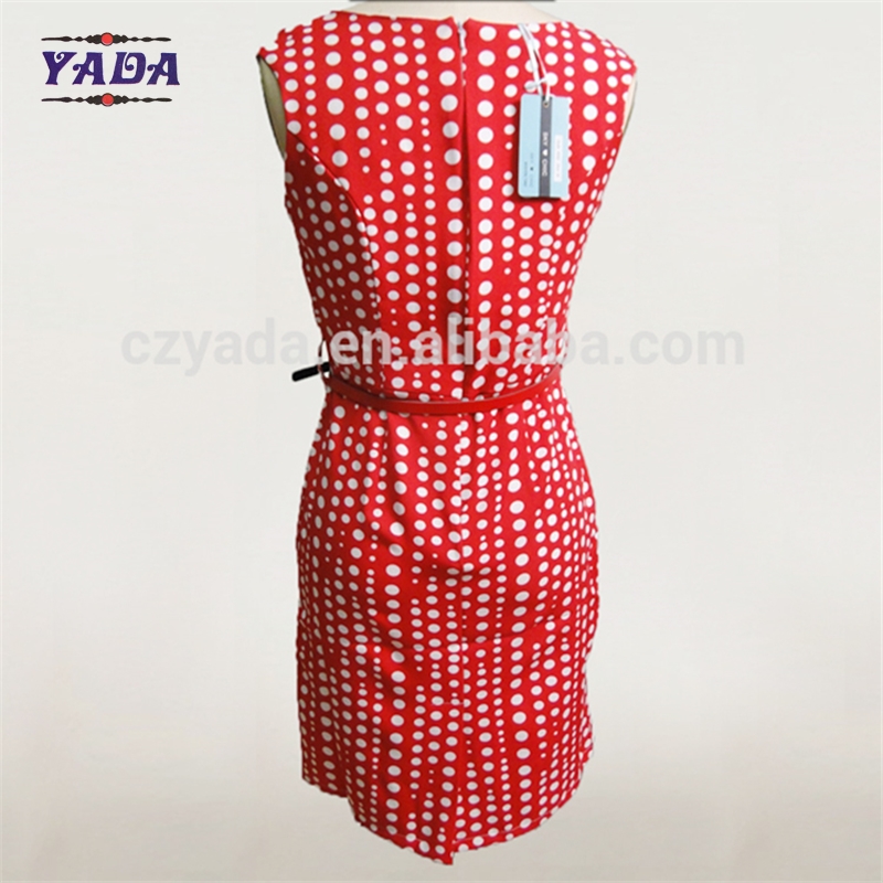 Ladies fashion print elegant tight waist dress women lady with handmade flower