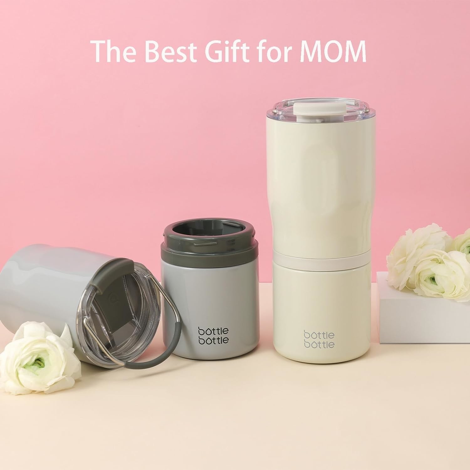 Custom Double Section Vacuum Travel Mug 2in1 Coffee Tumbler 13 Ounces