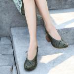 S494 Summer New Hole Sandals Leather Fashion Sexy Round Toe Buckle Mid Heel