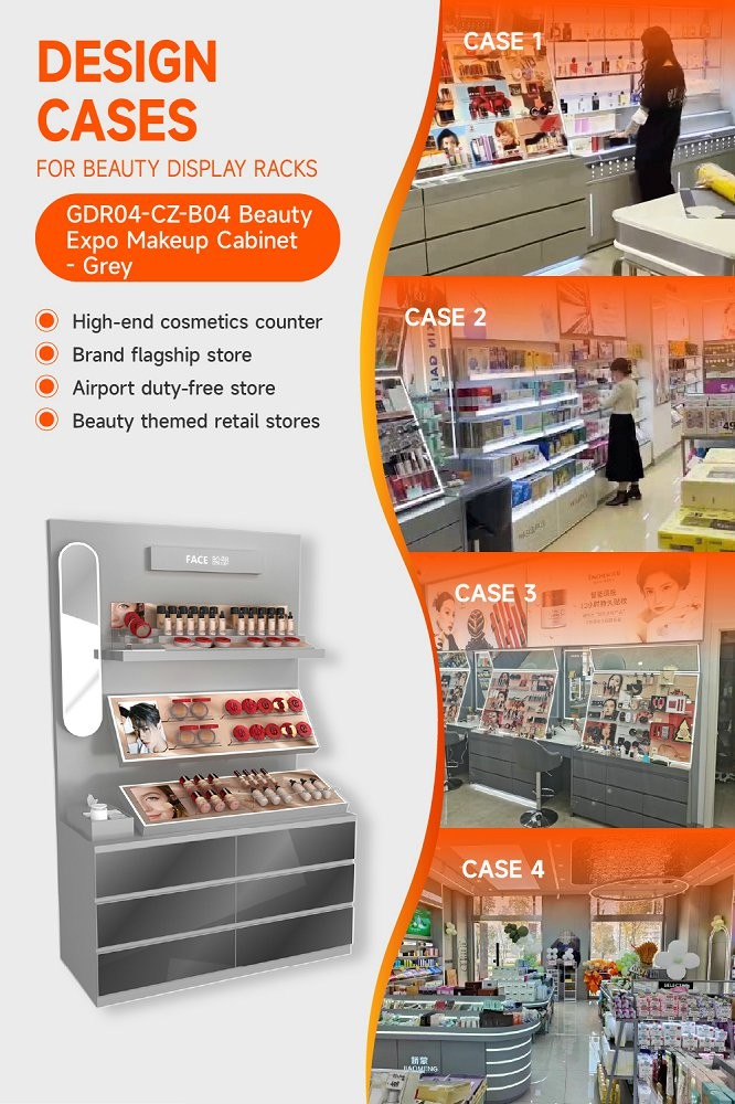 GDR04-CZ-B04 Beauty Display Rack with Adjustable Shelves and Luxury Brand Showcase for Cosmetics Store