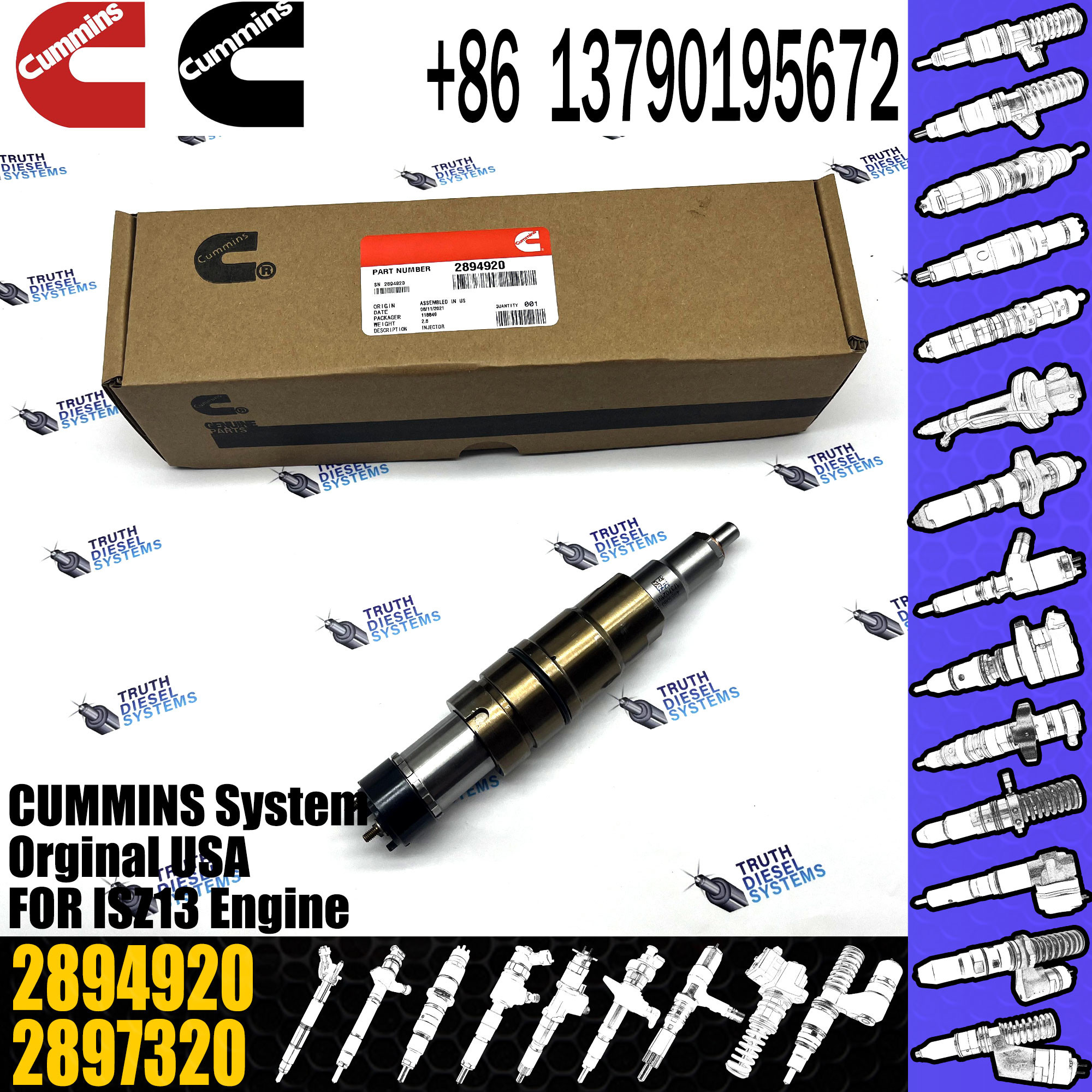 Fuel Injector Assembly 2872544 2086663 2057401 2872405 203183 Common Rail Injector