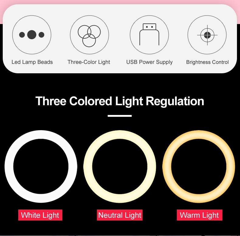 10 Brightness 7 RGB 10 Inch Selfie Ring Light With Tripod