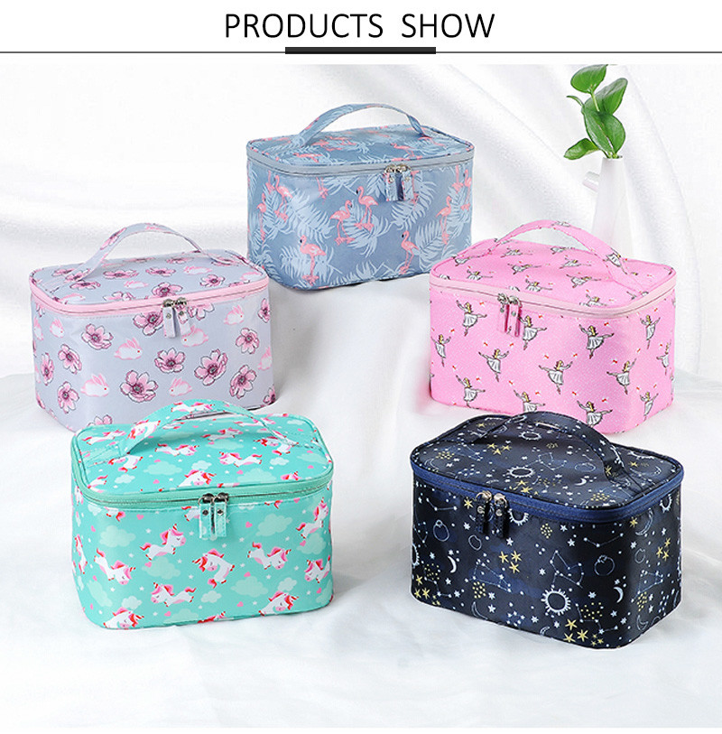 Large Capacity Printed Nylon Cosmetic Makeup Organizer Bag With Handle