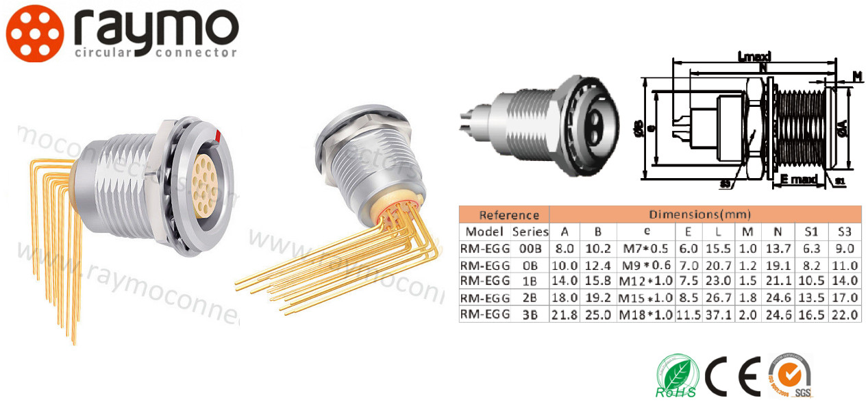 Elbow PCB Printed Circuit Connectors EGG ECG EEG EHG Panel Socket Waterproof