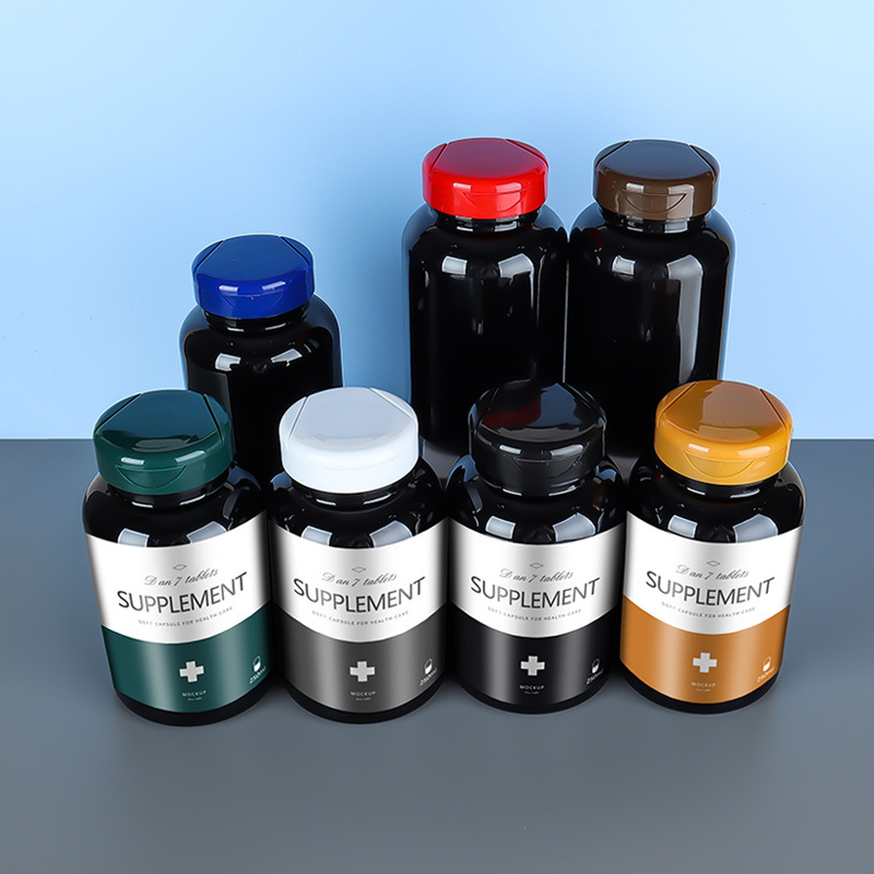200cc 500cc Wide Mouth Flip Cap Bottle in Pink for Customized Private Label PET Vitamin Pill or Chocolate Packaging