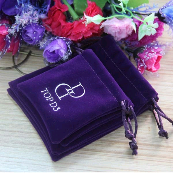 10 X 15cm Hot Pink Plain Drawstring Bags , White Logo Velvet Gift Pouches