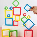 Wooden Intelligence Color Square Box Kindergarten Learning Toys Assembly Blocks