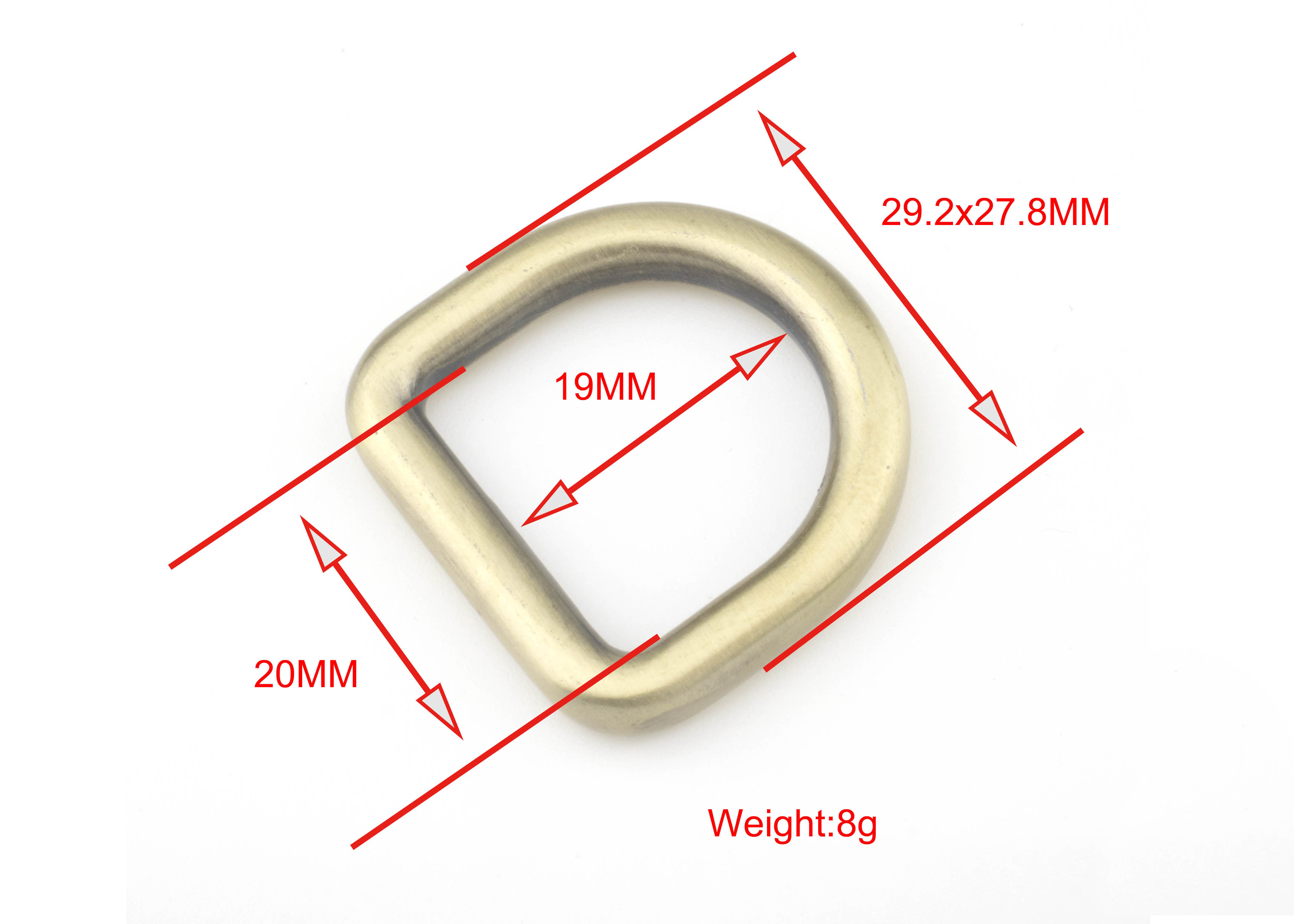 K1020 Brush Brass D Rings 20mm Size , Purse Metal Hardware D Rings For Handbags