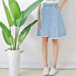 Fashion Ladies Mid Length Denim Skirts , Knee Length Jeans Skirt Breathable