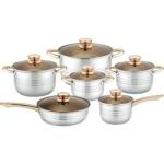 Home Cooking 12pcs Cookware Set Golden Handle Kitchen Pots Stainless Steel