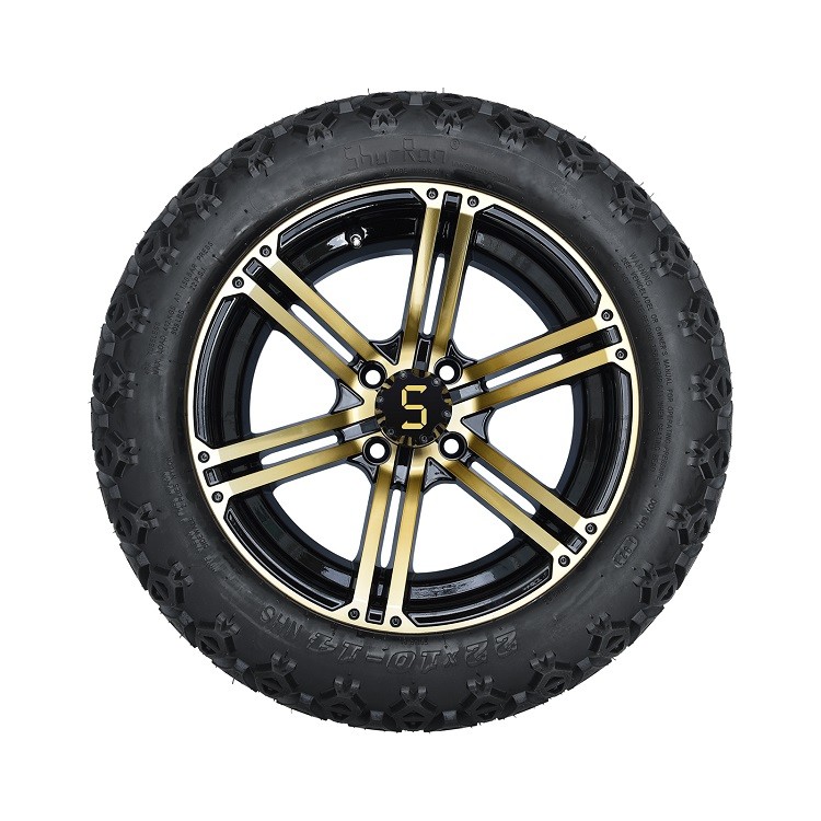 Golf Cart 14'' Bronze/Black Rims And 22*10-14 Off-road Tires Combo Including Lug Nuts and Center Caps