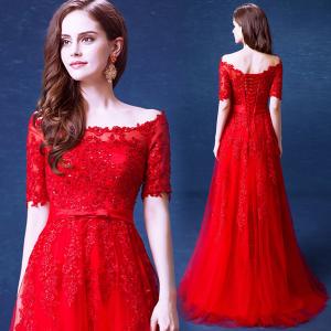 Wholesale Red Floor Length Off The Shoulder Lace Elegant Evening Dresses TSJY039 from china suppliers
