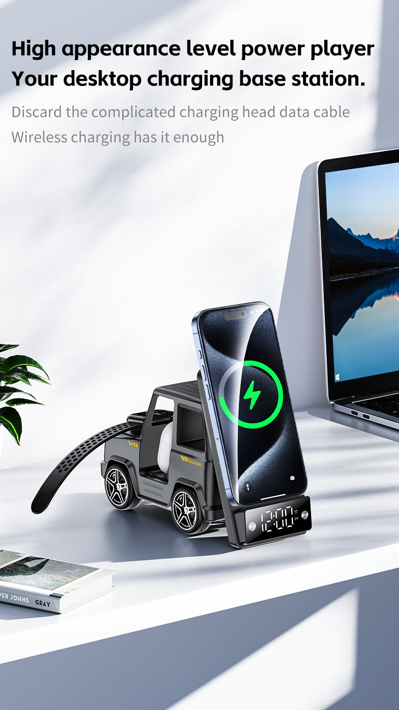 Orange Cool Car Shaped Wireless Charger for iPhone Airpods IWatch 225G Output 9V/1.67A