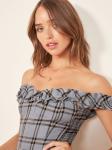 Gingham Linen Ruffle Shoulder off Dress for Women