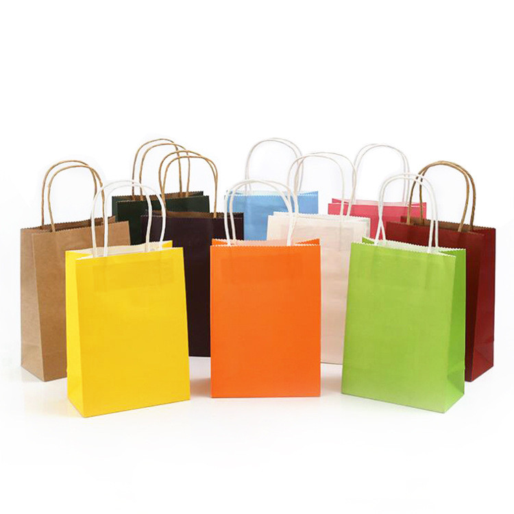 Assorted Color Middle-Size Kraft Paper Bags With Handle Gift Bag For Wedding Party Favor Decorations