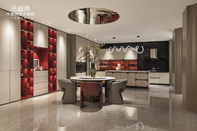 Modern Beige Stainless Steel Kitchen Cabinet With Spanish Sintered Stone