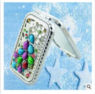 New creative promotion gift customed diamond logo silver luxury pocket makeup