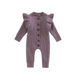 Infant Baby Hand Knit Frill Sleeve Footless Romper One Piece Button Down Cotton