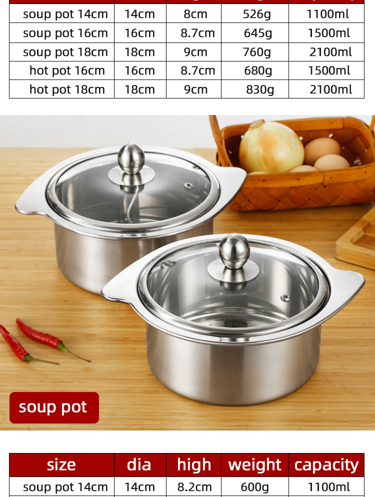 Factory Direct Sale Cookware Soup Pot Stainless Steel Cooking Pot With Stainless Steel Handle