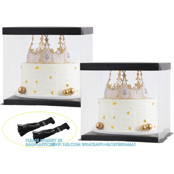 Clear Plastic Gift Boxes Bakery Boxes With Base, Lid & Ribbon Cakes, Pastries, Cookies, Cupcakes & Party