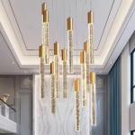 3200-6500K Color Temperature Golden Acrylic Hanging Pendant Light For Hotel