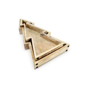 Wholesale Sustainable Christmas Serving Trays Set Of 2 Bamboo Wooden Christmas Tree Plate Dish from china suppliers