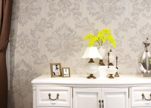 Wholesale Classic Style Sliver Embossed Wallpaper , White Geometric Damask Pattern Wallpaper from china suppliers