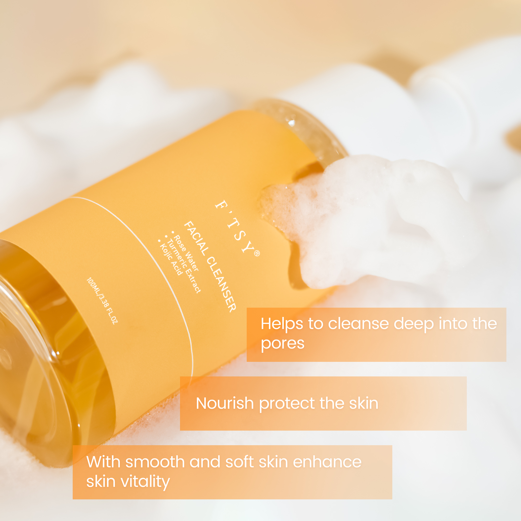 Custom Turmeric Facial Cleanser Foam Gentle Kojic Acid Refreshing Oil Control Cleansing Mousse Turmeric Face Wash