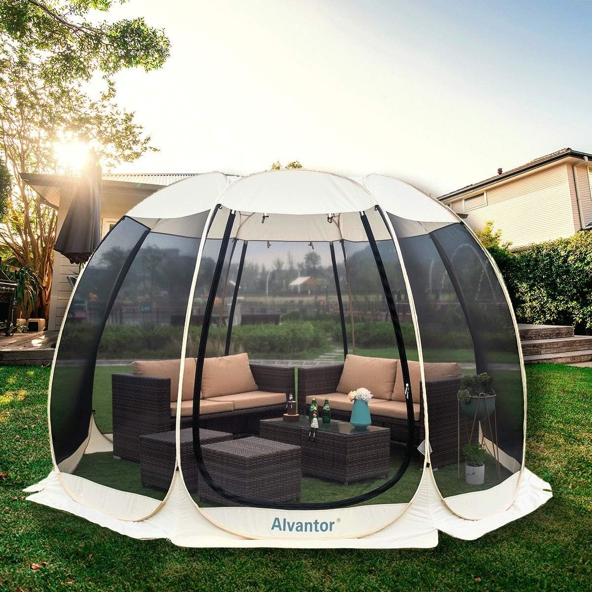 Alvantor Screen House Room Camping Tent Outdoor Canopy Pop Up Sun Shade Hexagon Shelter Mesh Walls Not Waterproof 6'x6'