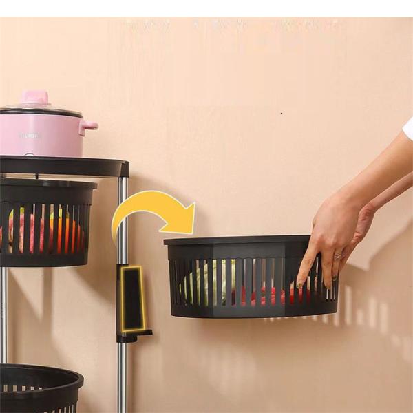 Versatile Organization Kitchen Storage Rack with Five Layers and Black Round Baskets
