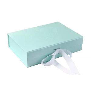 Wholesale Folding Cardboard Magnetic Ribbon Bule Recycled Paper Gift Boxes from china suppliers