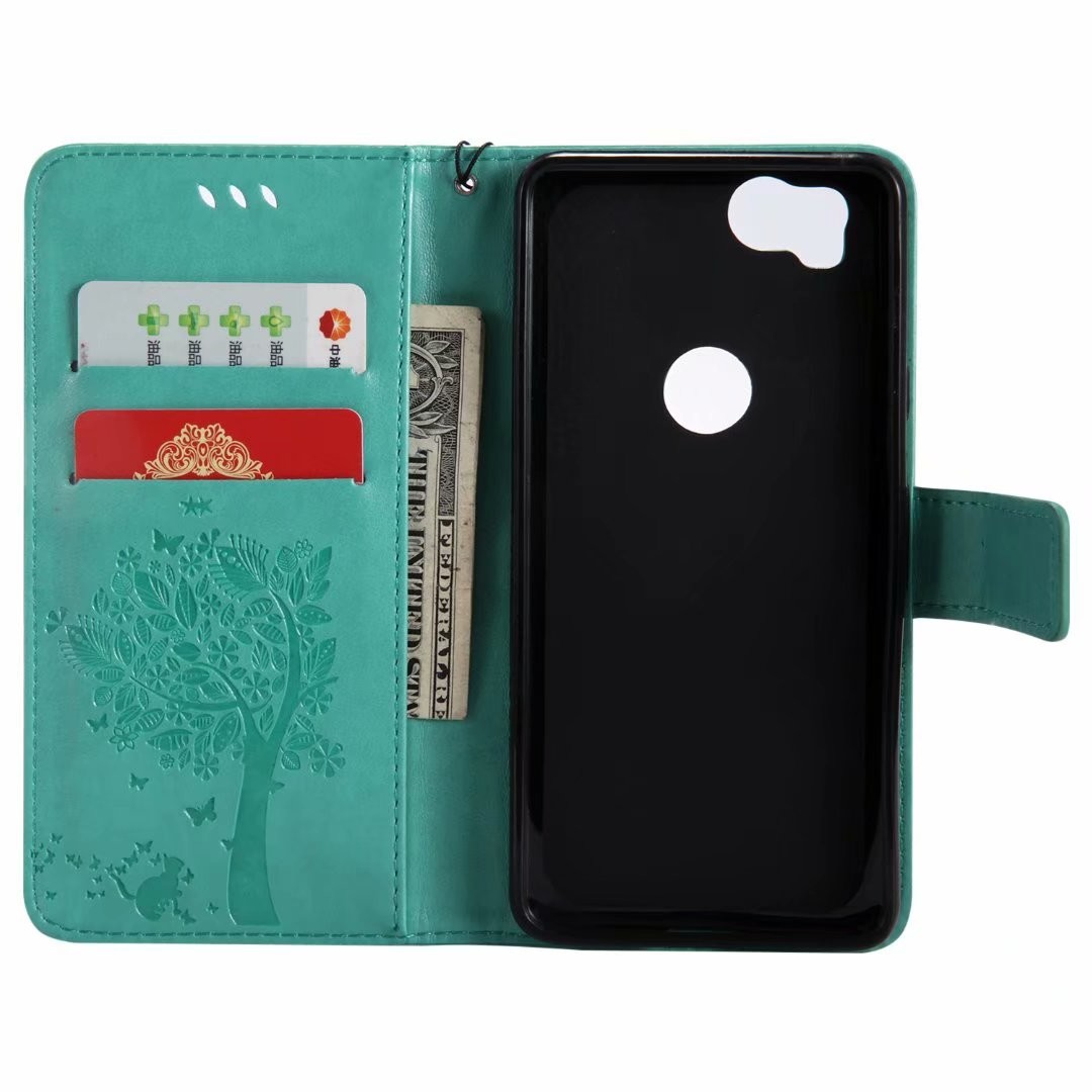 Pixel2 Wallet Flip Leather Case Cover with Lucky Tree Embossed